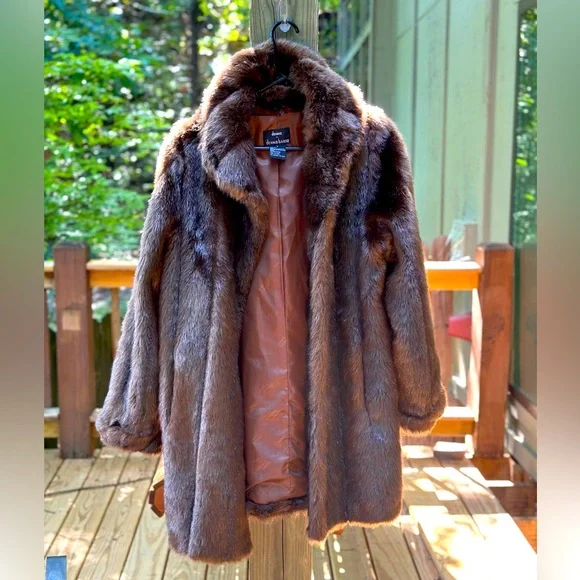 Dennis Bosso Women’s Jacket Faux Fur Coat Brown RN#98393